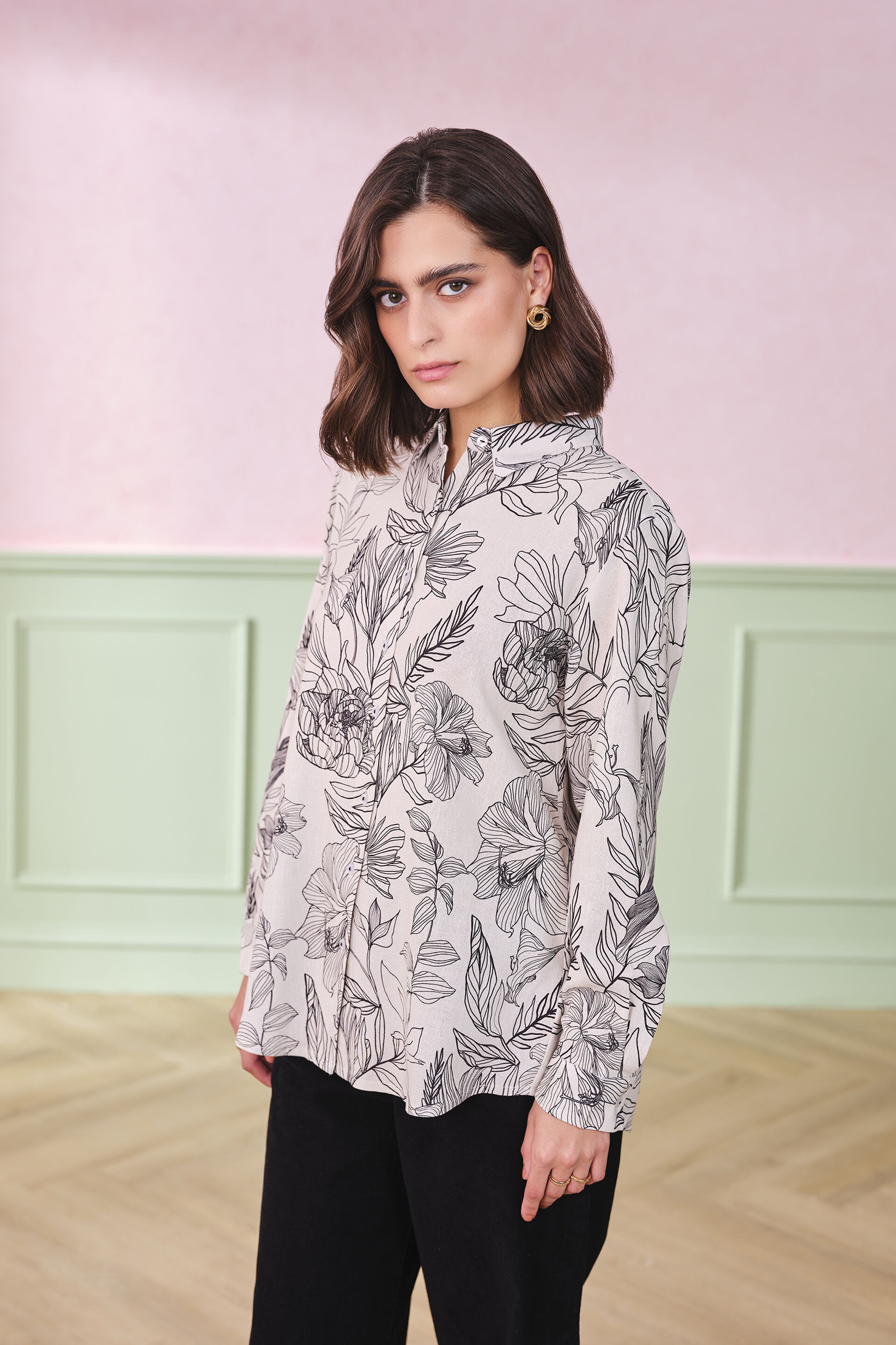 Graphic Garden Viscose Top, Cream, image 2